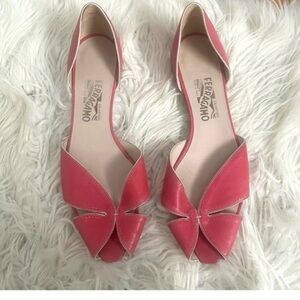 Salvatore Ferragamo D’Orsay Pink Peep Toe Slip On Flats